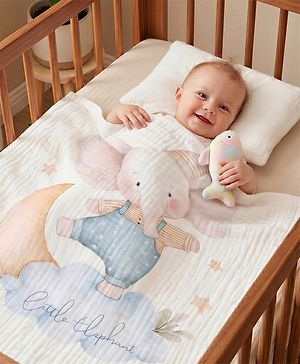 Babyhug 100% Pure Cotton Six Layer Baby Blanket Elephant Print  Super Soft & Absorbent Cotton Bamboo Blend Quilt Lightweight Breathable Gentle on Baby Skin 024 Months 520 g - White