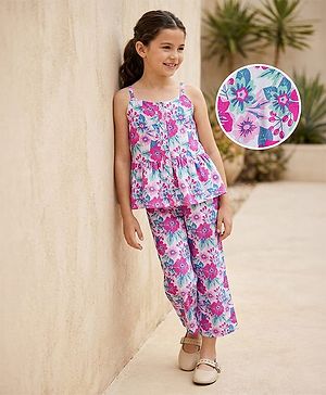 Pine Kids Woven Sleeveless Co-ords Top & Pant Set with Floral Print - Multicolor