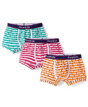 Pine Kids Cotton Elastane Polka Dots Printed & Striped Trunks Pack Of 3 - ( Colour May Vary )