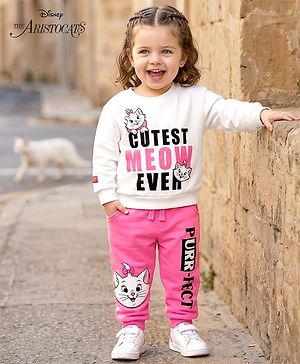 Babyhug Disney Terry Knit Full Sleeves T-Shirt & Track Pant Set with Marie Graphic - Pink & White
