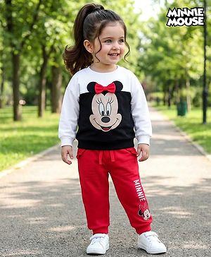 Babyhug Disney Terry Knit Full Sleeves T-Shirt & Track Pant with Minnie Mouse & Bow Detailing - Multicolor