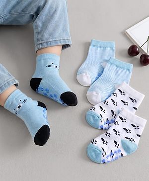Cute Walk by Babyhug Non Terry Knit Ankle Length Anti Bacterial Anti Skid Sock With Stripes Pack Of 3 - Light Blue & White