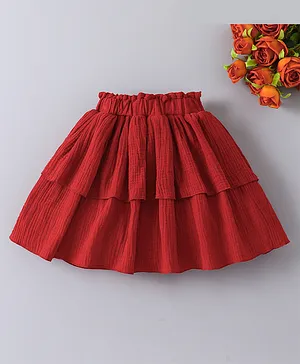 Mark & Mia Knee Length Solid
                              Colour Layered Skirt - Dark Red