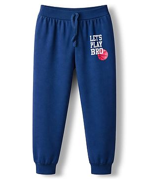 Babyhug Single Jersey Knit Full Length Lounge Pant with Text Graphic - Navy Blue
