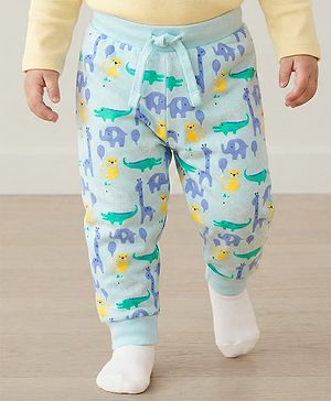 Babyhug Single Jersey Knit Full Length Lounge Pant With Jungle Theme Print - Blue