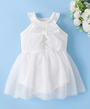 Mark & Mia Sleeveless Frock Style
                              Onesie with Bow Applique - White