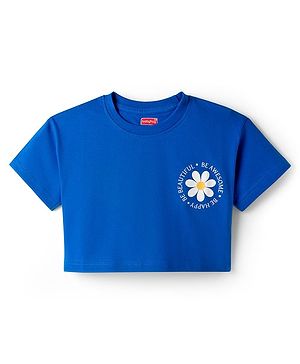 Babyhug Cotton Knit Half Sleeves Oversized T-Shirt with Floral Print - Blue