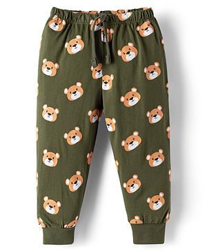 Babyhug Single Jersey Knit Full Length Bear Printed Lounge Pant - Olive Green