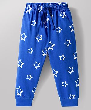 Babyhug Single Jersey Knit Full Length Lounge Pant with Star Print - Blue