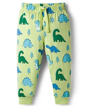Babyhug Cotton Knit Full Length Lounge Pant with Dino Print - Limegreen