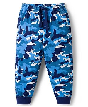 Babyhug Single Jersey Knit Full Length Lounge Pant With Camouflage Print - Blue