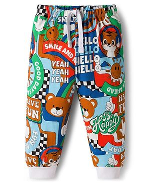 Babyhug Single Jersey Knit Full Length Lounge Pant With Teddy Bear Print - Multicolor