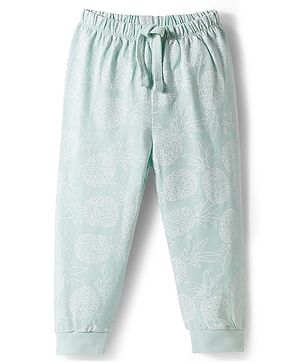 Babyhug Single Jersey Knit Full Length  Pineapple Printed Lounge Pant - Light Blue