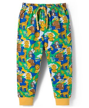 Babyhug Single Jersey Knit Full Length Lounge Pant with Animal Print - Multicolor