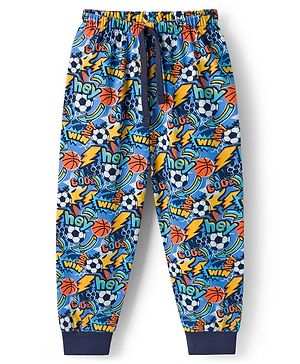 Babyhug Single Jersey Knit Full Length Lounge Pant With Football Print - Blue