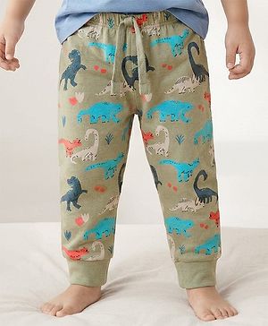 Babyhug Single Jersey Knit Full Length Lounge Pant With Dino Print - Multicolor