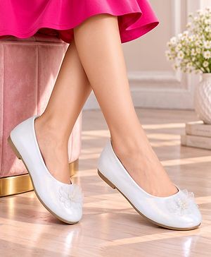 Pine Kids Slip On Ballerinas with Applique - White