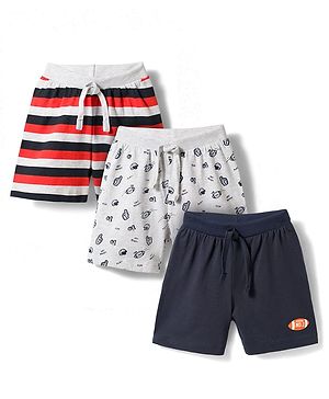 Babyhug Single Jersey Knit Mid Thigh Striped & Sports Theme Printed Shorts Pack Of 3 - Multicolour