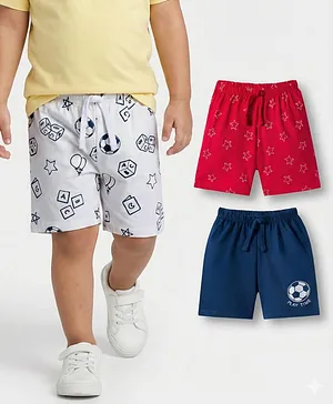 Babyhug Single Jersey Knit Mid Thigh
                              Shorts With Football Print Pack Of 3 - Red
                              Navy Blue & White