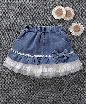 Mark & Mia Knee Length Skirt with
                              Lace Detailing & Bow Applique - Blue