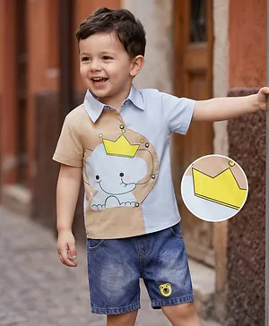 Mark & Mia Cotton Half Sleeves
                              Elephant Printed Shirt & Shorts Set -
                              Light Blue