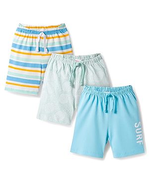 Babyhug Single Jersey Knit Mid Thigh Striped & Pineapple Printed Shorts Pack of 3 - Multicolor