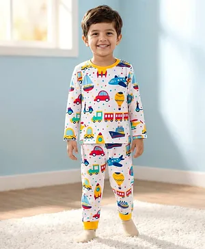 Babyhug Cotton Knit Full Sleeves
                              Co-ords T-Shirt Style & Jogger Set
                              With Vehicle Print - White