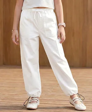 Pine Kids Denim Woven Full Length
                              Solid Colour Jeans with Pockets - White