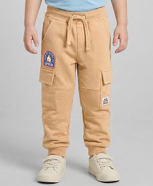 Babyhug Cotton Knit Full Length Lounge Pant with Patch Detailing - Cream