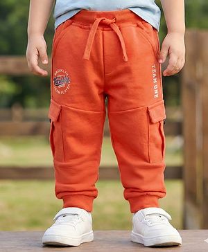 Babyhug Looper Knit Full Length Lounge Pant With Text Print - Red