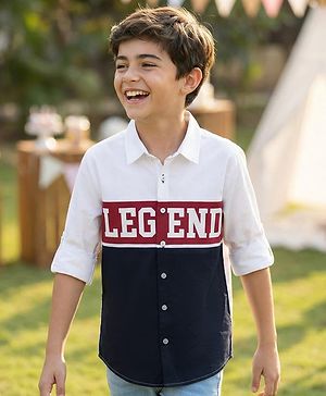 Pine Kids Cotton Woven Full Sleeves Shirt With Legend Print - White