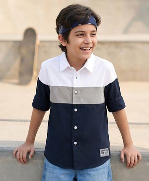 Pine Kids Cotton Woven Full Sleeves Solid Shirt - Navy Blue