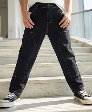 Pine Kids Cotton Woven Full Length
                              Solid Color Jeans - Black