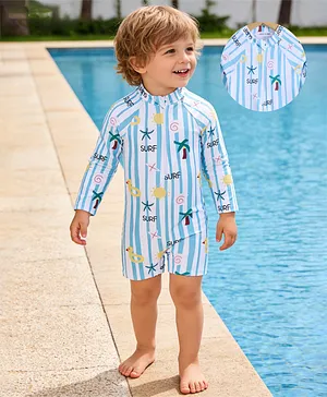 Mark & Mia Full Raglan Sleeves
                              Beach Theme Printed Legged Swimsuit -
                              Light Blue