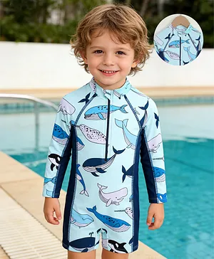 Mark & Mia Full Raglan Sleeves
                              Sea Life Printed Legged Swimsuit - Blue