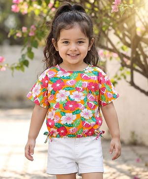 Babyhug Single Jersey Half Sleeves Top & Shorts Set Floral Print -  Multicolour
