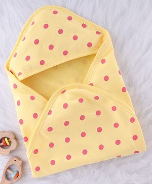 Babyhug Terry Knit Hooded Towel With Polka Dot Print L 76 x B 76 cm - Yellow