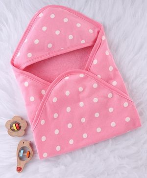 Babyhug Terry Knit Hooded Towel With Polka Dot Print L 76 x B 76 cm - Pink