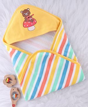 Babyhug Terry Knit Hooded Towel With Teddy Bear Print L 75 x B 75 cm - Gold