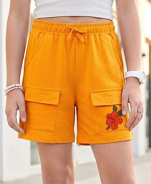 Pine Kids Looper Knit Shorts with Floral Print - Orange
