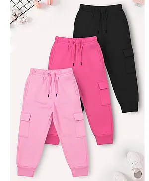 Trampoline Cotton Blend Knit Pack Of
                              3 Solid Cargo Joggers - Multi Colour