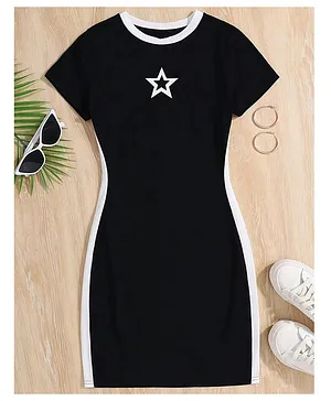 Bolly Lounge Cotton Blend Knit
                                  Half Sleeves Star Printed Dress -
                                  Black