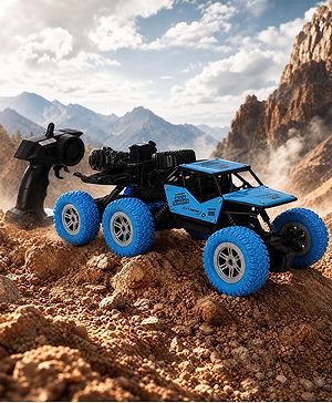 Babyhug Off Roader RC Car with Mist Smoke Spray - Blue| 6-Wheel Drive System| Monster Car Designed for All Terrain| 2.4 GHz Long Range Remote| Type-C Charging| Best Gift for 4+ Year Kids