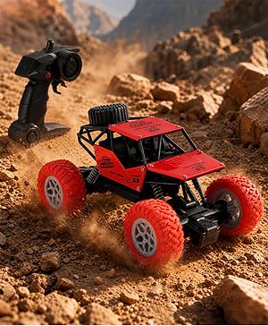 Babyhug Mud Master and Rechargeable RC Car - Red| 4-Wheel Drive System| Designed for All Terrain| Long Range 2.4 GHz Remote| BIS Certified| Gifting Toy| Type-C Charging| Best Gift for 4+ Year Kids
