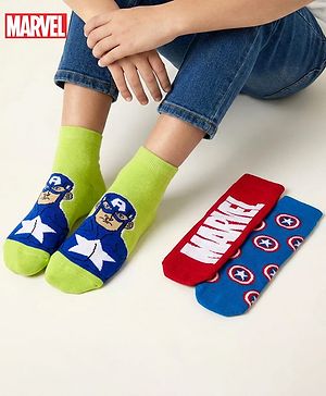 Pine Kids Marvel Non Terry Knit Ankle Length Anti Bacterial Socks With Avengers Graphics Pack of 3 - Red Blue & Green