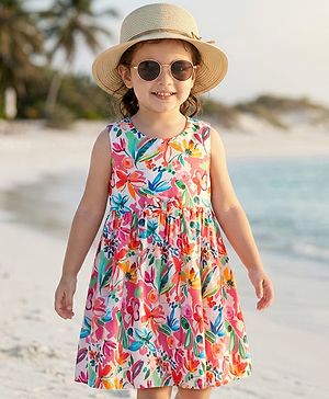 Babyhug Cotton Woven Sleeveless Floral Printed Frock - Multicolour