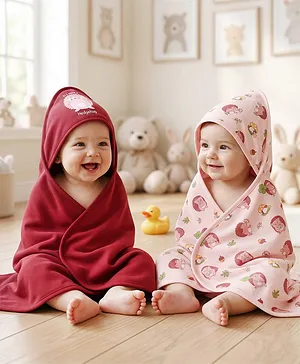 Babyoye 100% Cotton Knit Eco Conscious With
                      Eco Jiva Finish Animal Printed Towel &
                      Wrappers L 82 X B 82 cm - Rasberry & Pink