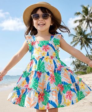 Babyhug Cotton Woven Sleeveless Frock With Floral Print - White