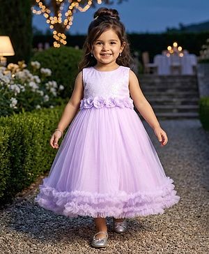 Babyhug Woven Sleeveless Fit & Flare Gown with Corsage & Sequin Detailing - Lavender