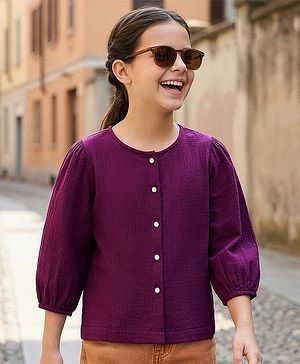 Pine Kids Woven Full Sleeves Solid Top - Purple